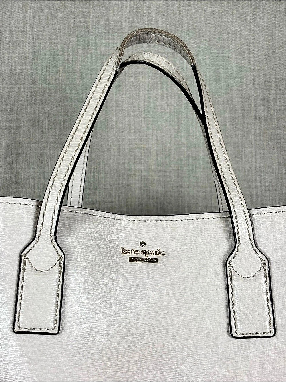 Kate Spade New York Cream Ivory Leather Tote Shoulder Bag Floral Lining - Picture 7 of 16